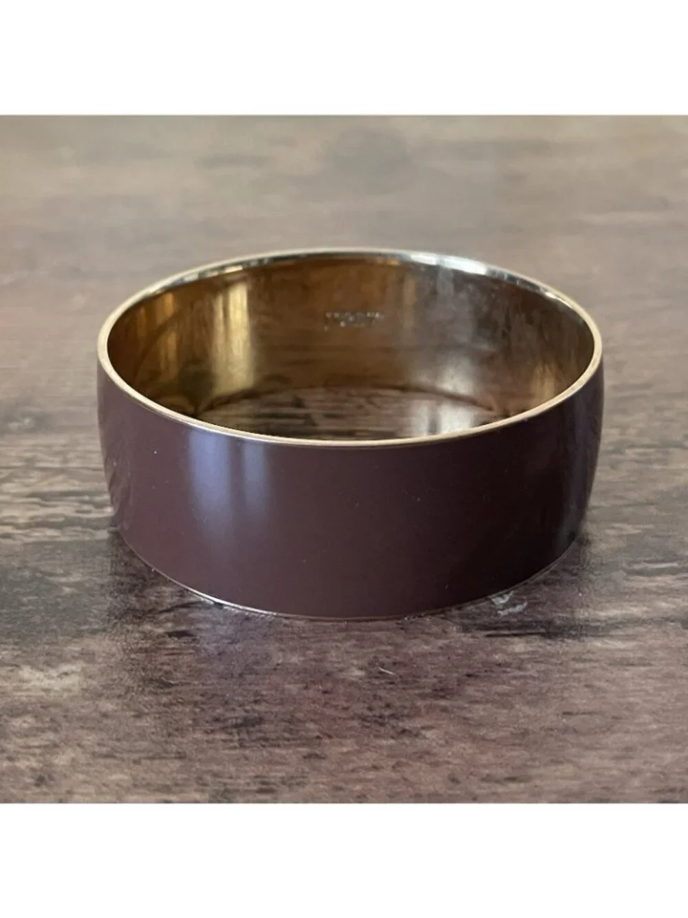 J Crew Womens Enamel Bangle Bracelet Brown Gold Tone Wide Preppy Minimalist